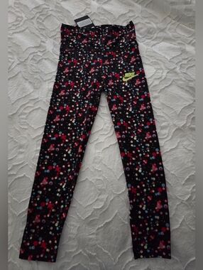 Nike Glow Time Girls Leggings with Neon Logo and Multicolor Dot Print Size 6X